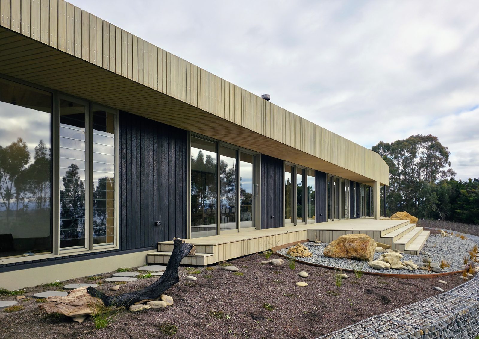 The completed garden at Black Beach House, Haumoana